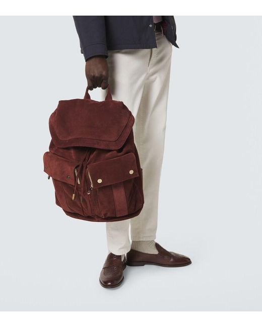 Brunello Cucinelli Red Suede Backpack for men