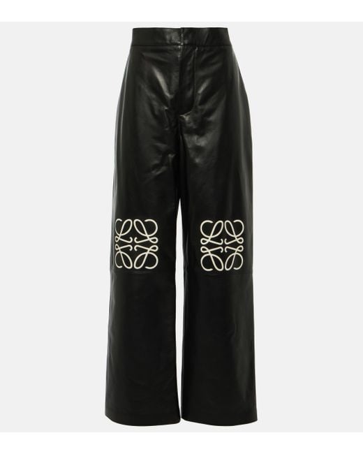 Pantalon ample Anagram en cuir Loewe en coloris Black