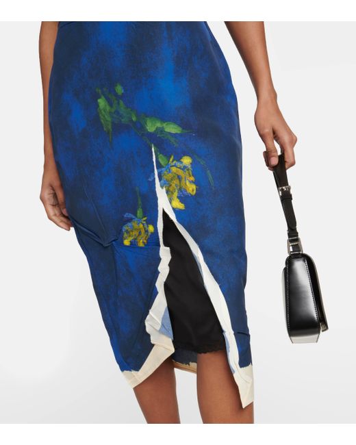 Prada Blue Floral-print Sheath Dress