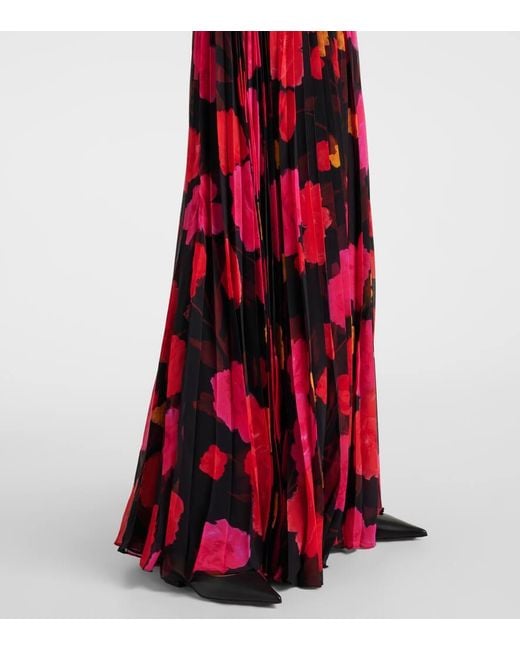 Erdem Red Floral Pleated Voile Gown