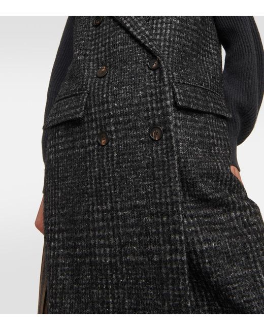 Brunello Cucinelli Black Checked Wool-Blend Coat