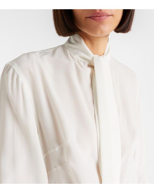McQueen White Tie-Neck Crepe De Chine Blouse