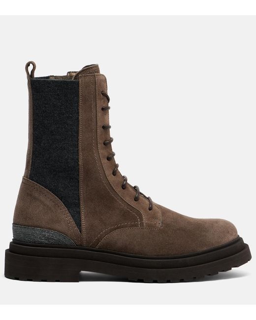 Brunello Cucinelli Brown Monili Suede Lace-Up Boots