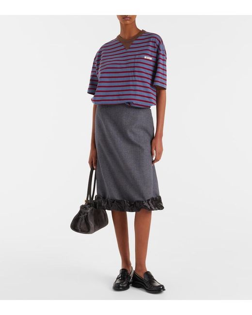 Prada Gray Satin-Trimmed Wool Midi Skirt