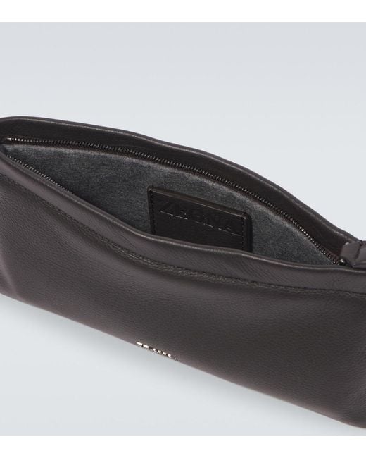 Zegna Black Secondskin Leather Toiletry Bag for men