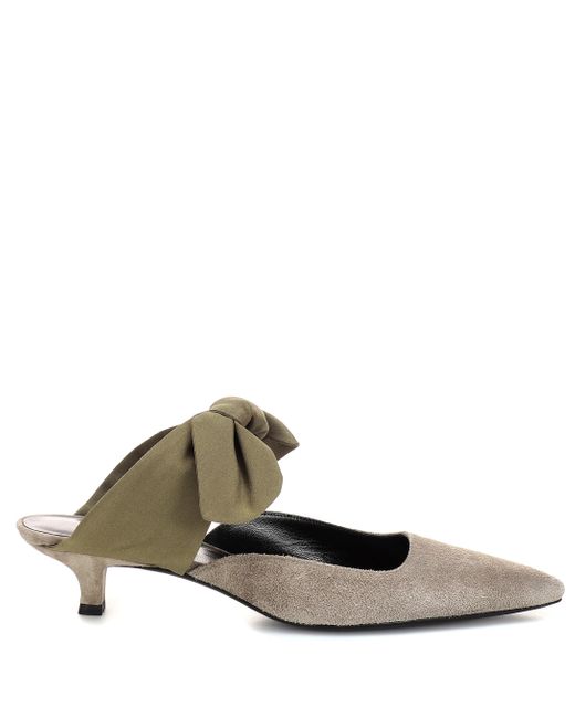 green suede mules