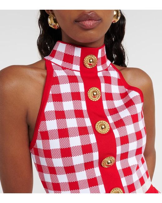 Balmain Red Vichy Cropped Top