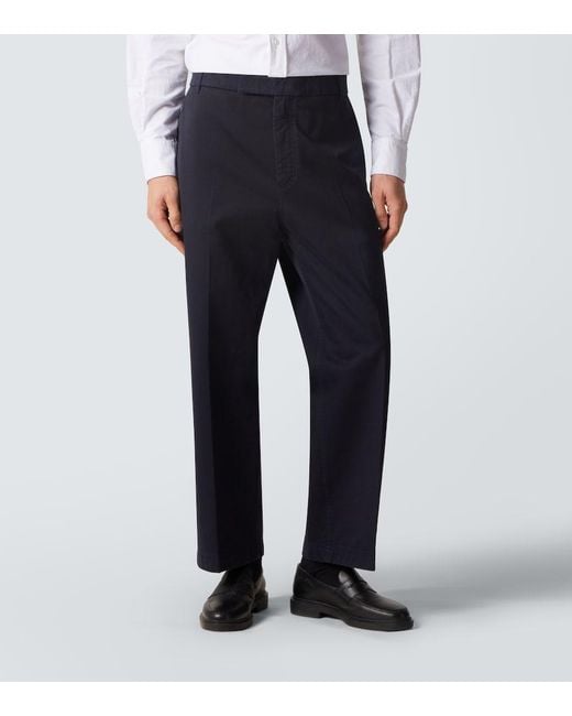 Thom Browne Blue Cotton Twill Straight Pants for men
