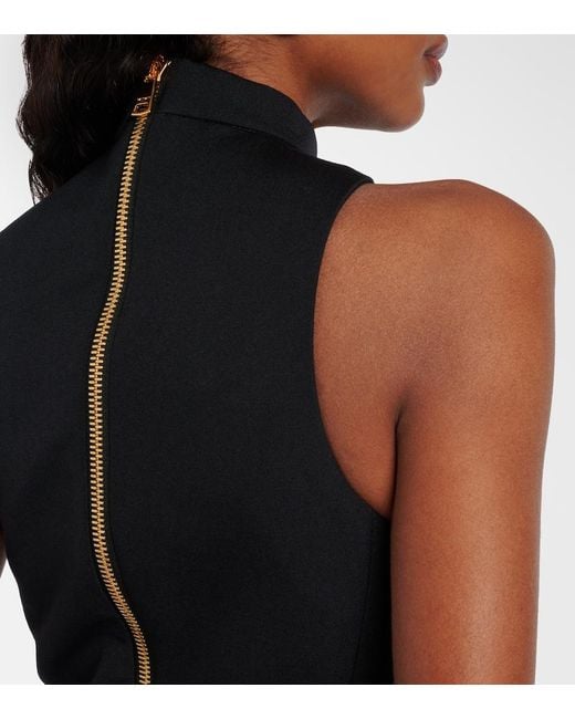 Balmain Black Pleated Virgin Wool Minidress
