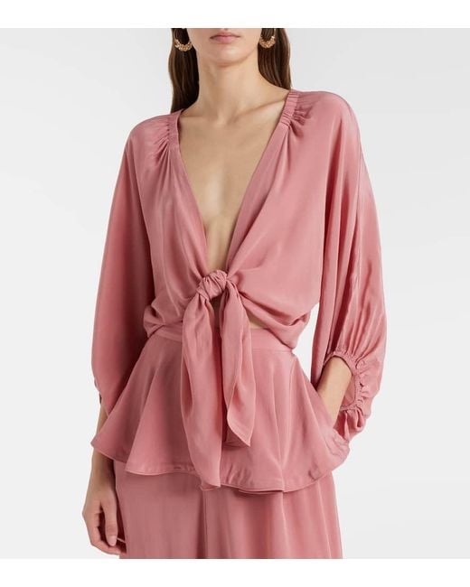 Adriana Degreas Pink Solid Front Gathered Crop Top