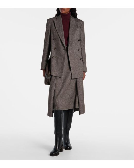 Brunello Cucinelli Gray Wool And Linen-Blend Midi Skirt