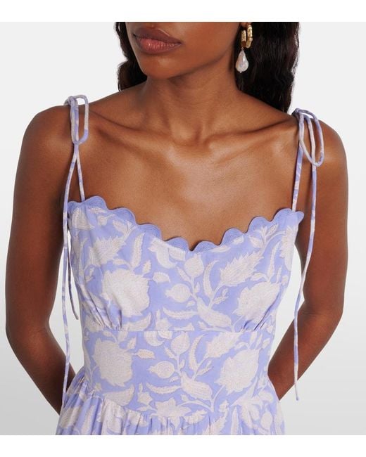 Juliet Dunn Blue Asymmetric Floral Cotton Midi Dress
