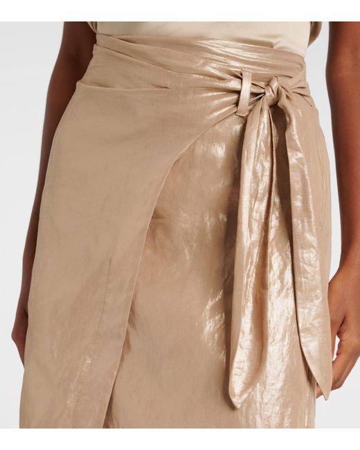 Brunello Cucinelli Coated Cotton Wrap Skirt in Natural