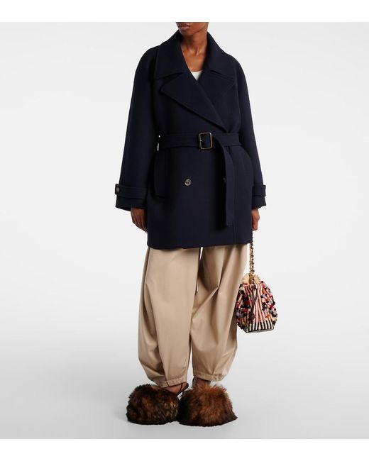 Loewe Blue Belted Double-Breasted Wool Coat