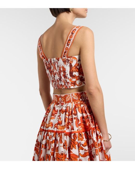 Dolce & Gabbana Red Majolica Cotton Poplin Crop Top