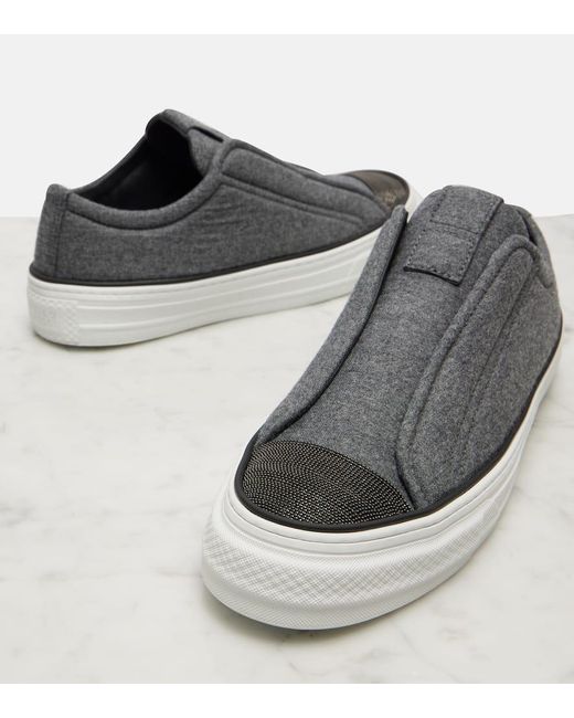 Brunello Cucinelli Gray Low-Top Slip-On Sneakers