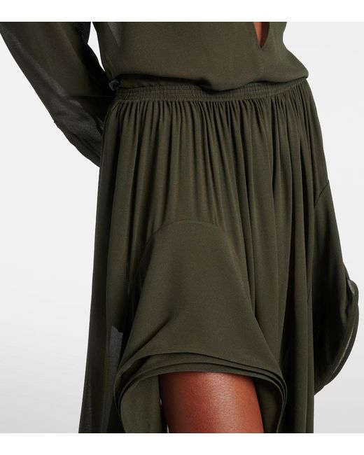 Alaïa Green Ruffled Georgette Wide-Leg Pants