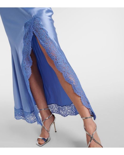 Rebecca Vallance Blue Larisa Lace-trimmed Silk Maxi Dress
