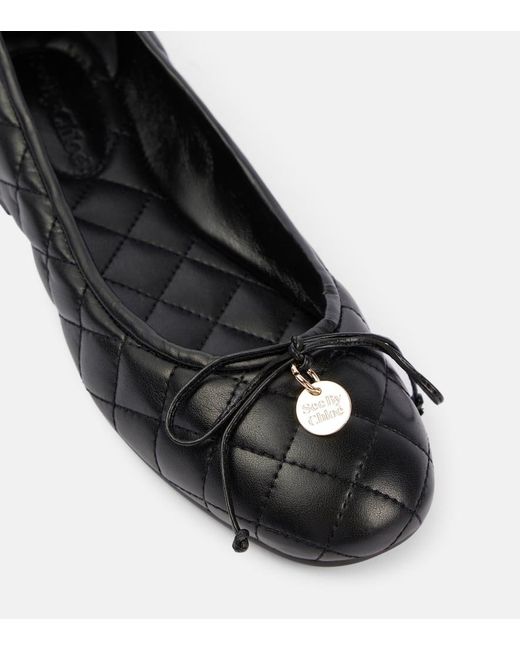 See By Chloé Black Jodie Quilted Faux Leather Ballet Flats