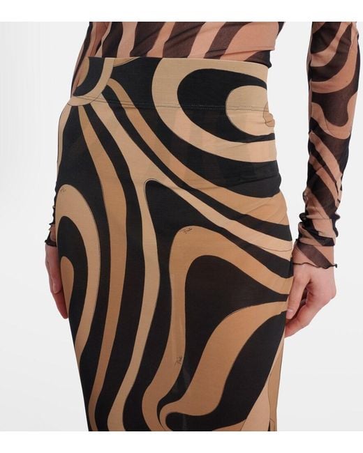 Emilio Pucci Metallic Printed Semi-Sheer Maxi Skirt