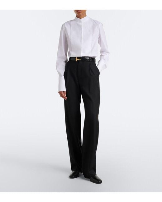 Tom Ford White Cropped Cotton Poplin Tuxedo Shirt