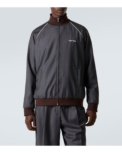 Miu Miu Black Logo Pinstripe Virgin Wool Track Jacket for men