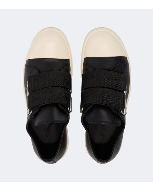 Rick Owens Black Low Strap Sneaks Leather Sneakers for men