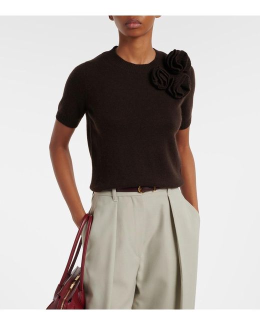 Jardin Des Orangers Black Floral-Applique Wool And Cashmere Sweater