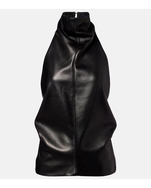 Khaite Black Rone Halterneck Leather Top