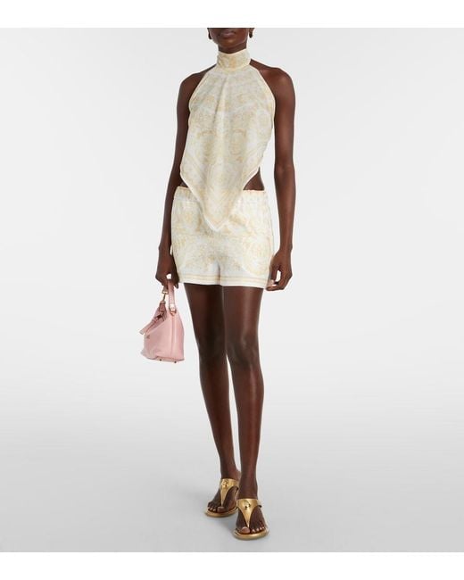 Versace Natural Underwater Barocco Silk Twill Shorts
