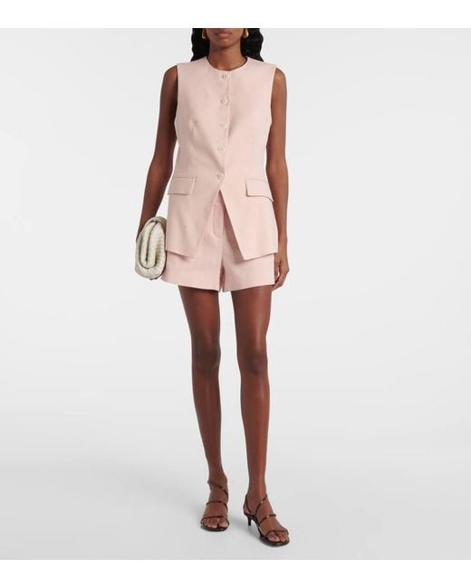 Veronica Beard Pink Jazmin High-Rise Linen-Blend Shorts