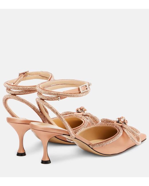 Mach & Mach Natural Pumps Double Bow 65 Aus Satin Mit Kristallen