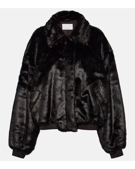 Frankie Shop Black Pam Faux Fur Bomber Jacket