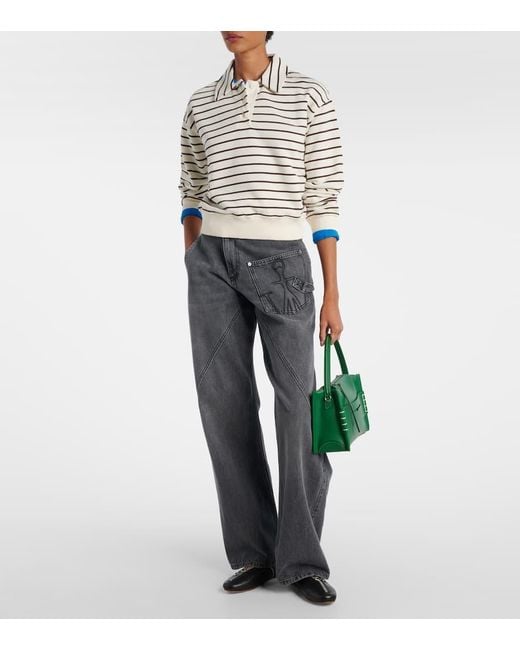 J.W. Anderson White Cropped Striped Cotton Polo Sweater