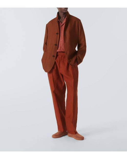 Pantaloni regular Reinga in lino di Loro Piana in Red da Uomo