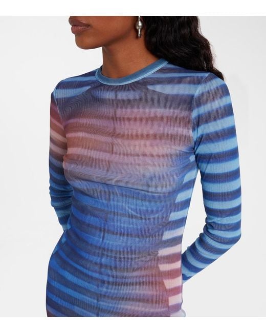 Jean Paul Gaultier Blue Air Striped Tulle Maxi Dress