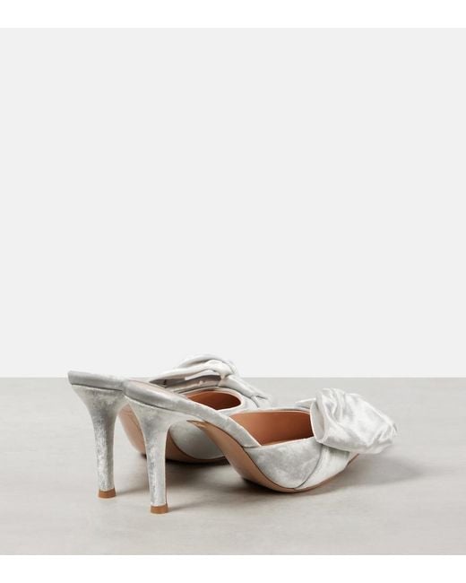 Gianvito Rossi White 85 Bow-Detail Velvet Mules