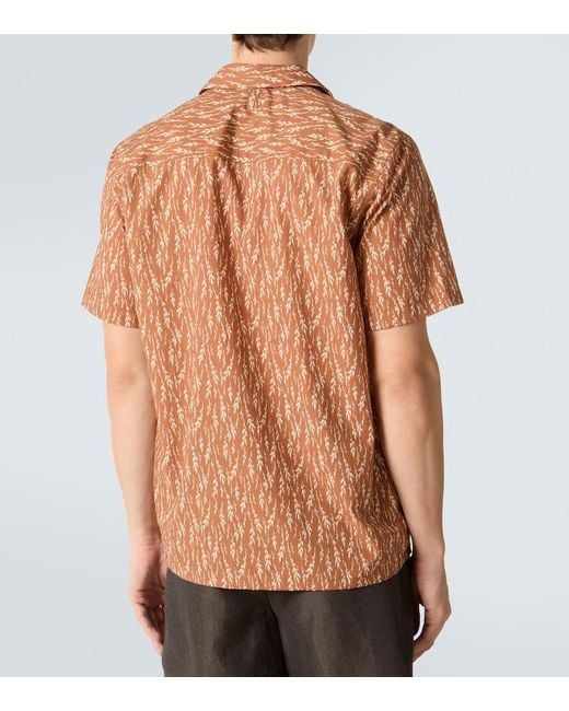Canali Brown Printed Cotton-Blend Bowling Shirt for men
