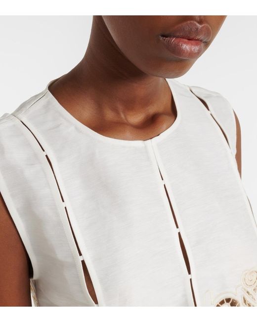 ALÉMAIS White Rosemary Embroidered Linen-Blend Top
