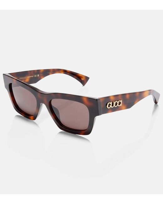 Occhiali Da Sole Squadrati Con Scritte di Gucci in Brown