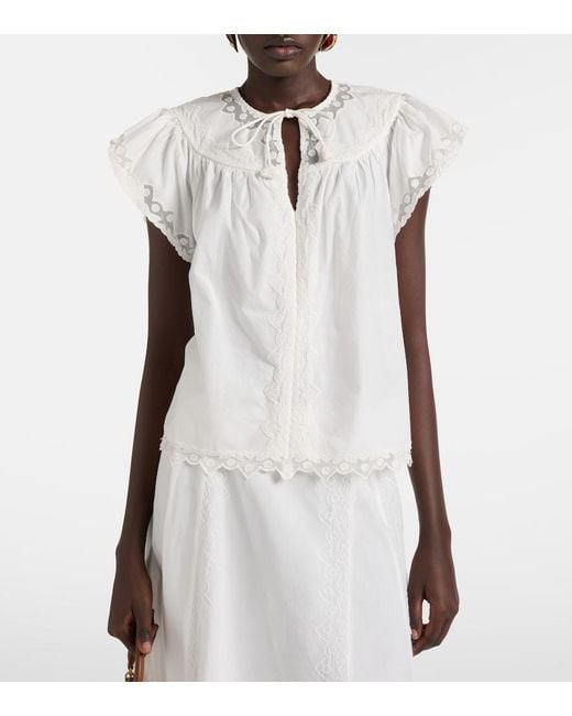 Ulla Johnson White Effie Embroidered Cotton Top