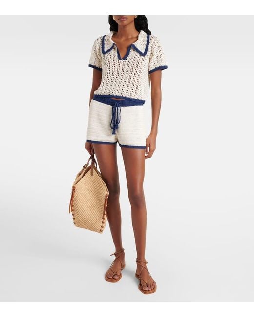 Anna Kosturova White Coastal Crochet Cotton Polo Shirt