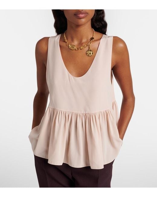 Chloé Pink Peplum Silk Crepe De Chine Top