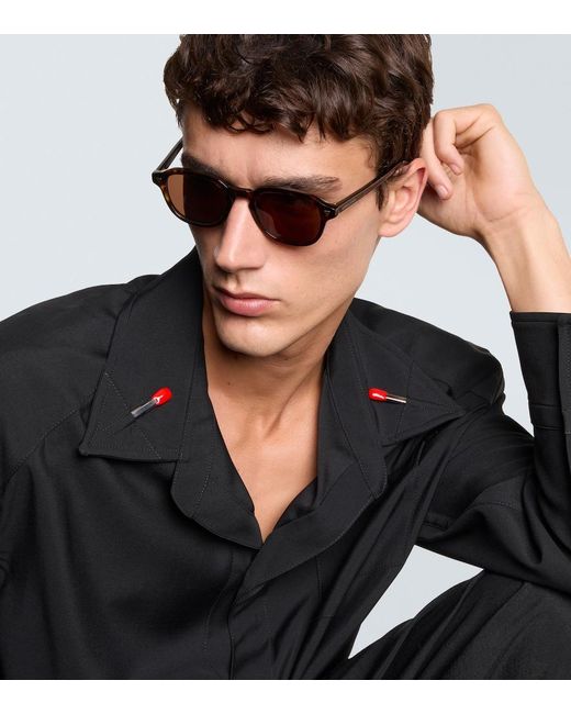 Bottega Veneta Brown Triangle Stud Round Sunglasses for men