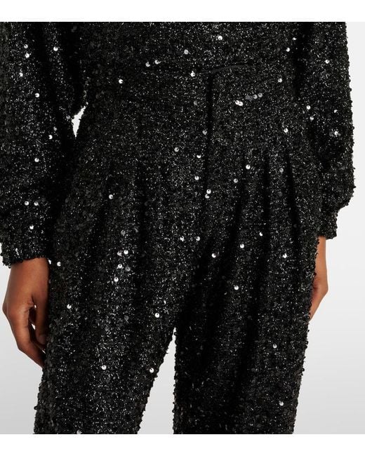 Isabel Marant Black Aras Sequined Wide-Leg Pants