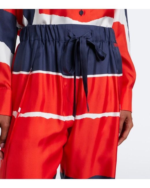 Loewe Red Printed Silk Twill Wide-Leg Pants
