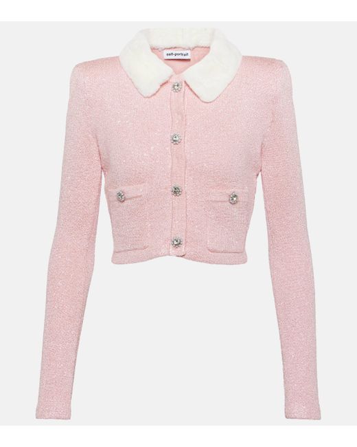 Self-Portrait Pink Sequined Cropped Cardigan