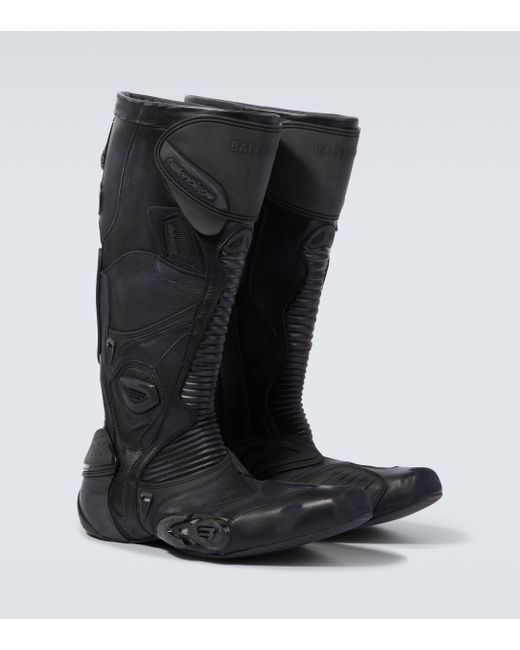 Balenciaga Black Biker Embossed Leather Knee-high Boots for men