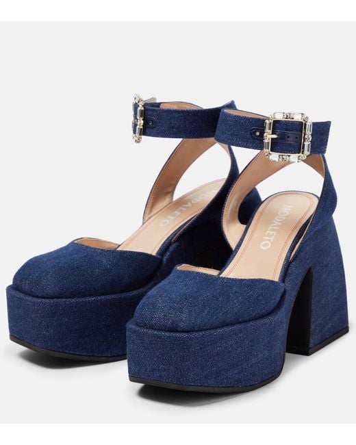 NODALETO Blue Bulla Sofia Denim Platform Pumps