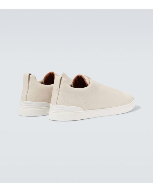 Zegna Natural Triple Stitch Leather Sneakers for men
